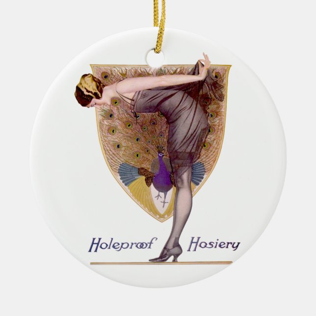 Vintag Peacock Woman Flapper Hübsch Keramik Ornament (Vorne)