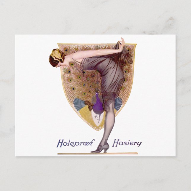Vintag Peacock Woman Flapper Hübsch Postkarte (Vorderseite)