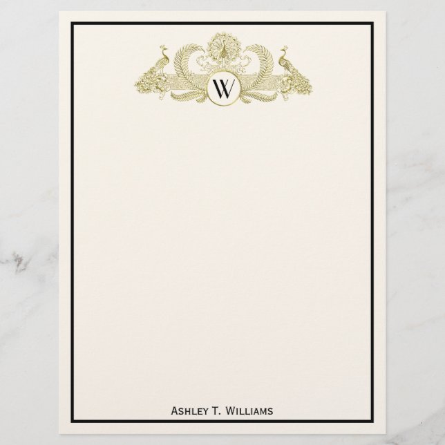 Vintag Peacocks Monogram Imitate Gold Ivory BG (Vorderseite)