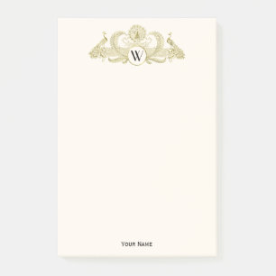 Vintag Peacocks Monogram Imitate Gold Ivory BG Post-it Klebezettel