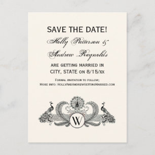 Vintag Peacocks Monogram Ivory BG Ankündigungspostkarte