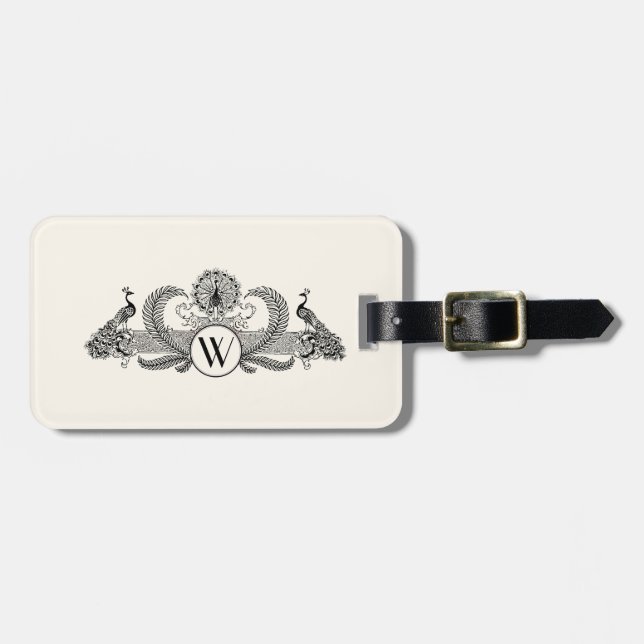 Vintag Peacocks Monogram Ivory BG Gepäckanhänger (Vorderseite horizontal)