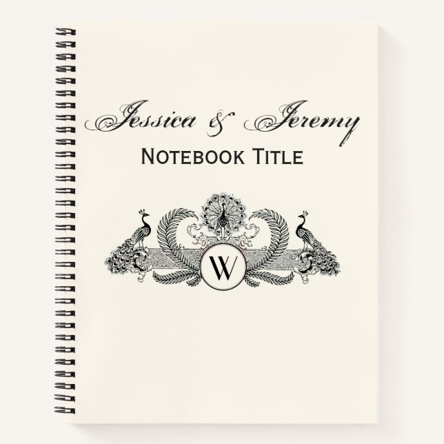 Vintag Peacocks Monogram Ivory BG Notizbuch (Vorderseite)