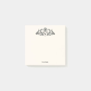 Vintag Peacocks Monogram Ivory BG Post-it Klebezettel