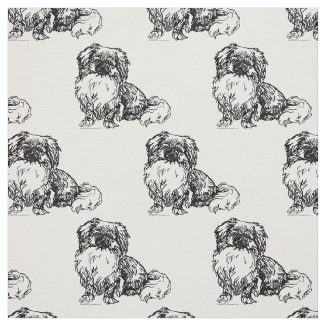Vintag Pekingese Sketch Stoff (Muster)