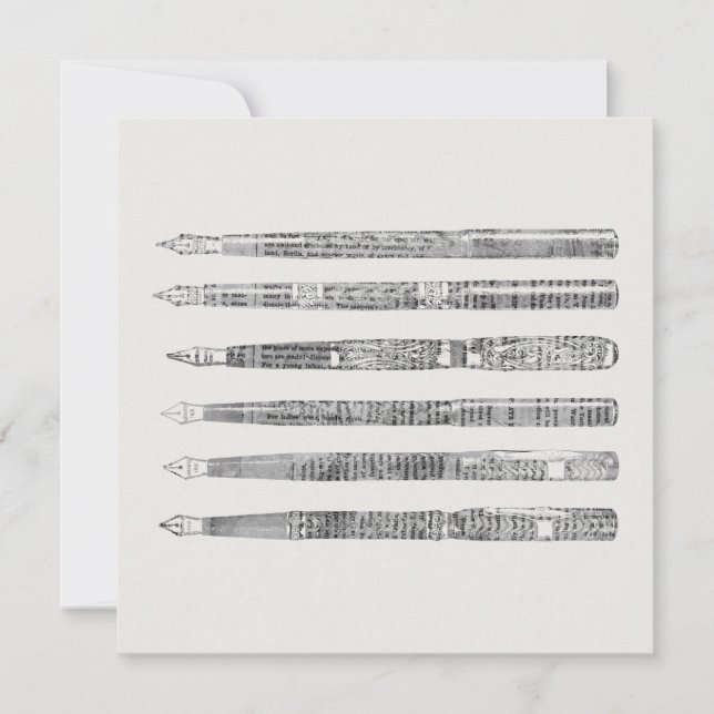 Vintag Pens Newspaper Art Illustration Karte (Vorderseite)
