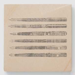 Vintag Pens Newspaper Art Illustration Steinuntersetzer