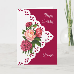 Vintag Peony Blume Individuelle Name Geburtstag Karte