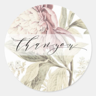 Vintag Peony Botanical Fine Art Danke für Ihre Hoc Runder Aufkleber