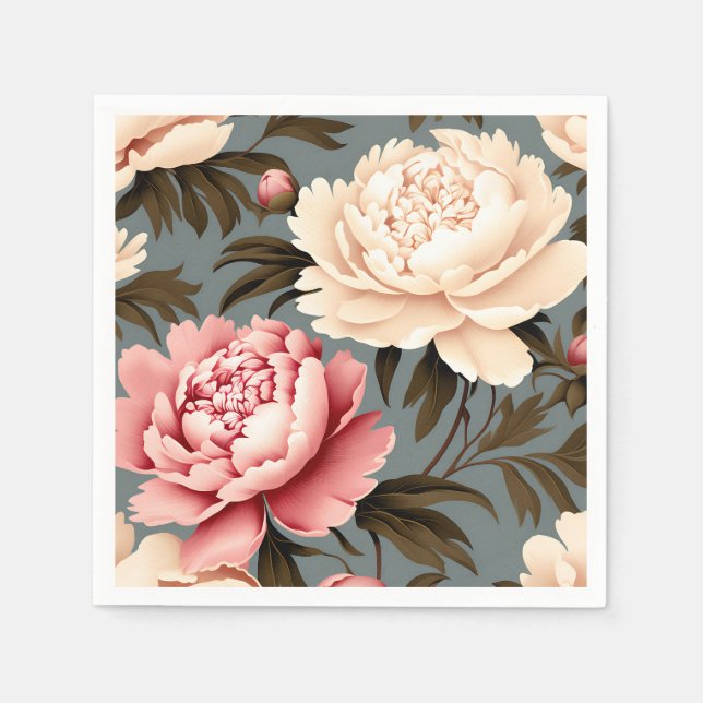 Vintag Peony Elegante Muster Serviette (Vorderseite)