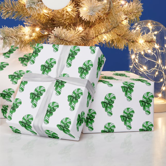 Vintag Peppermint Green Candy Cane mit Bow Geschenkpapier (Feiertage)