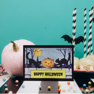 Vintag personalisierbare Katzen KürbisHalloween Postkarte