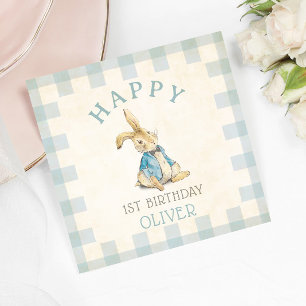 Vintag Peter The Rabbit Blue Gingham 1. Geburtstag Serviette