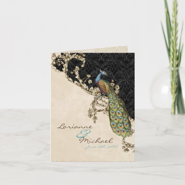 Vintag Pfau & Etchings Hochzeit Dankeschön Hinweis Karte (Vorderseite)