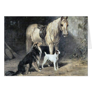 Vintag - Pferd u. Hunde warteten Meister,