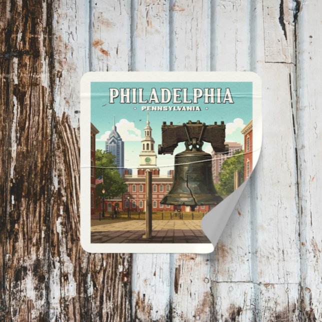 Vintag Philadelphia Pennsylvania Quadratischer Aufkleber (Von Creator hochgeladen)