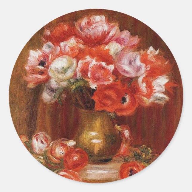 Vintag Pierre-Auguste Renoir Anemones Runder Aufkleber (Vorderseite)