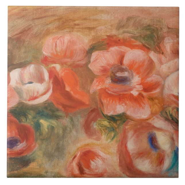 Vintag Pierre Auguste Renoir Blue Pink Anemones Fliese (Vorderseite)