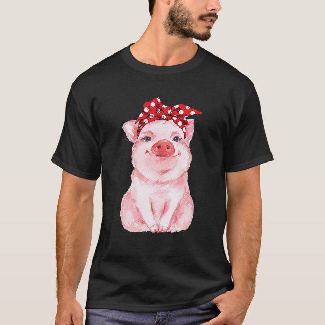 Vintag Pig Niedlich Bandana T-Shirt (Vorderseite)