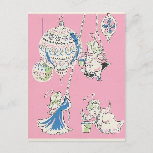 Vintag Pink Angels Weihnachtskarte Feiertagspostkarte (Vorderseite)