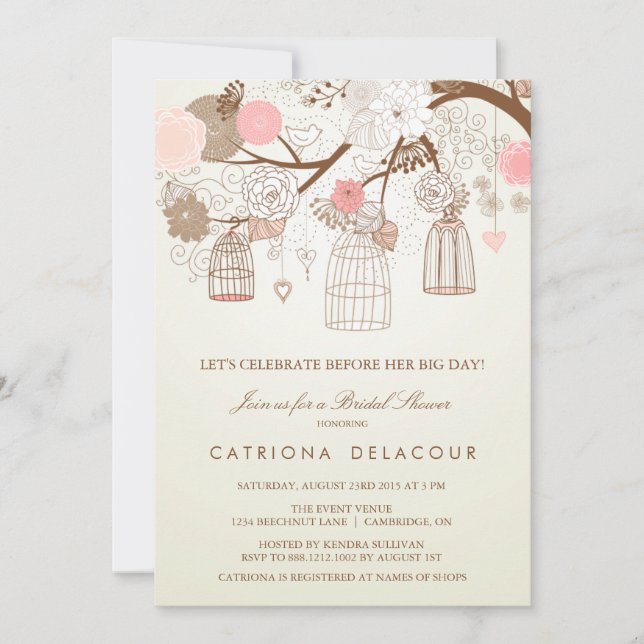 VINTAG PINK BIRDCAGES BRIDAL SHOWER EINLADUNG (Vorderseite)