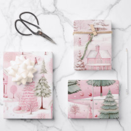 Vintag Pink Christmas Geschenkpapier Set