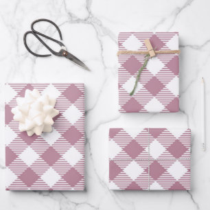 Vintag Pink Christmas Gingham Pattern Geschenkpapier Set