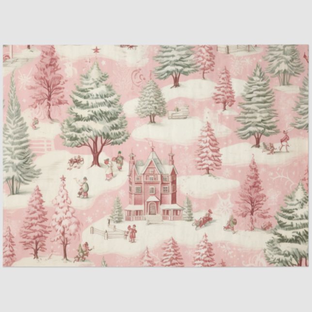 Vintag Pink Christmas Seidenpapier (Vorderseite)