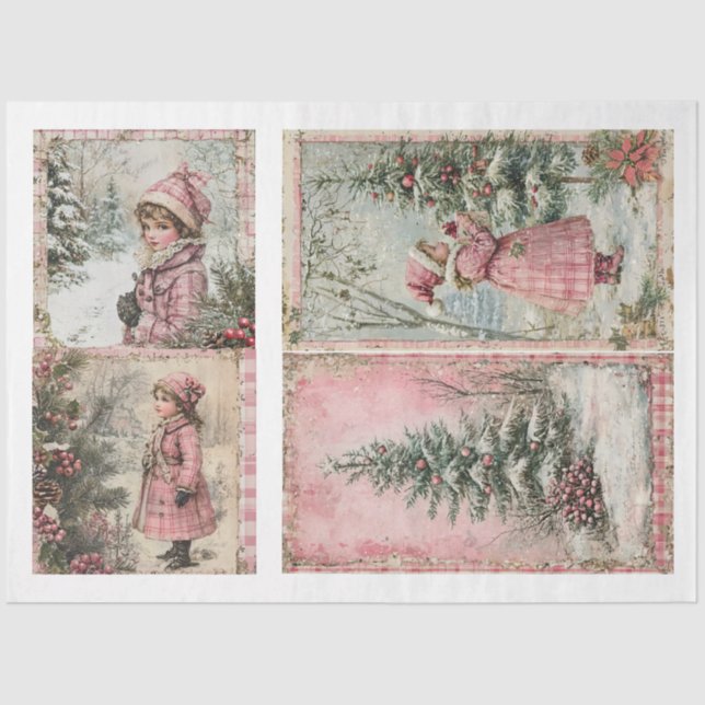 Vintag Pink Christmas Seidenpapier (Vorderseite)