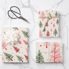 Vintag Pink Christmas Tree Mix Geschenkpapier Set