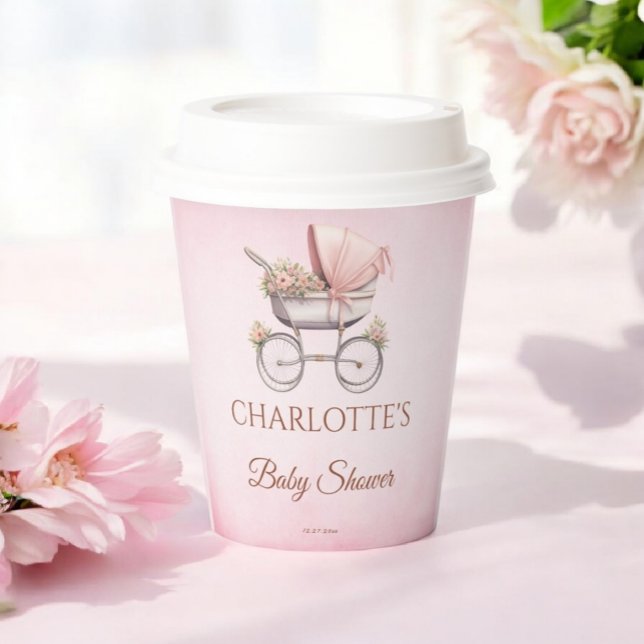 Vintag Pink Classic Girl Baby Dusche Pappbecher (Von Creator hochgeladen)