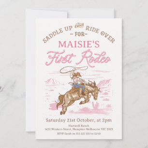 Vintag Pink Cowgirl First Rodeo 1. Geburtstag Einladung
