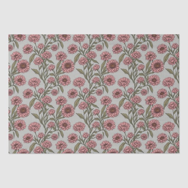 Vintag Pink Daisis Blume Botanischer Garten Seidenpapier (Vorderseite)