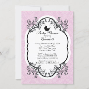 Vintag Pink Damask Girls Babydusche Einladung