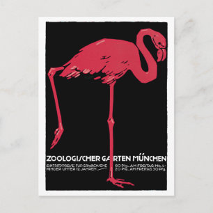 Vintag Pink Flamingo München Zoo Postkarte