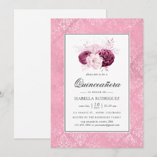 Vintag Pink Floral Quinceañera Einladung
