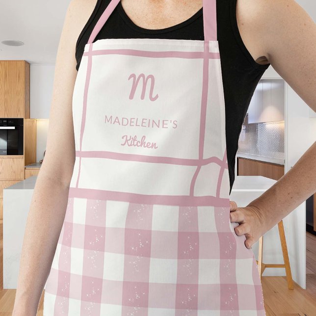 Vintag Pink Gingham Monogram Mama Grandma Gift Schürze (gingham pink apron personalized gift mom grandma bride hostess thanksgiving christmas birthday chef)