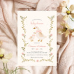 Vintag Pink Girl Baby Dusche Einladung<br><div class="desc">Dieses Vintage Baby-Dusche-Einladungs-Design besticht durch einen skurrilen Aquarellrahmen in Rosa,  Blumengrün und eine niedliche Gänsemama & Baby. Die schöne,  ecru Hintergrundfarbe dient für einen Vintagen Effekt.</div>