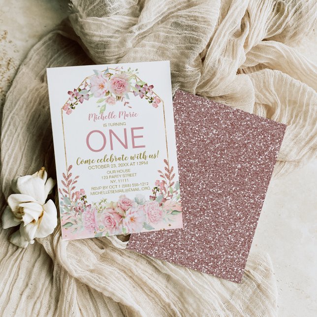 Vintag Pink Gold Aquarellfarben Erstgeburt Einladung (Von Creator hochgeladen)