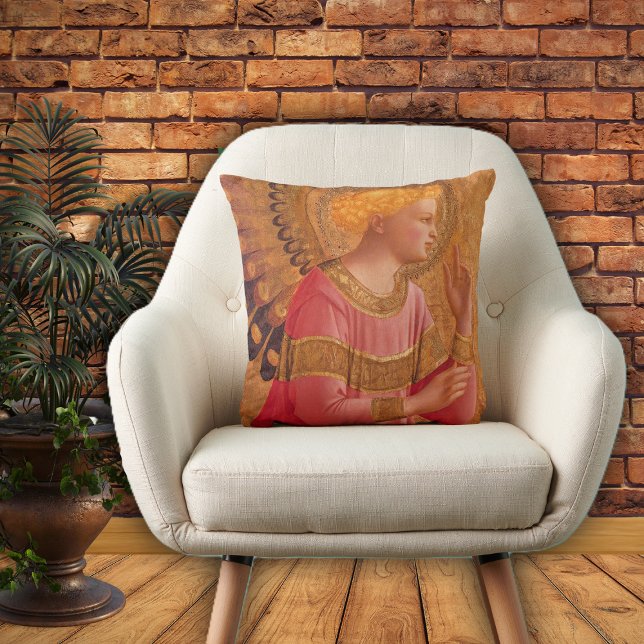 Vintag Pink Goldener Christlicher Engel Kissen (Christian Angle figure pink gold dress golden halo on home decor pillow.)