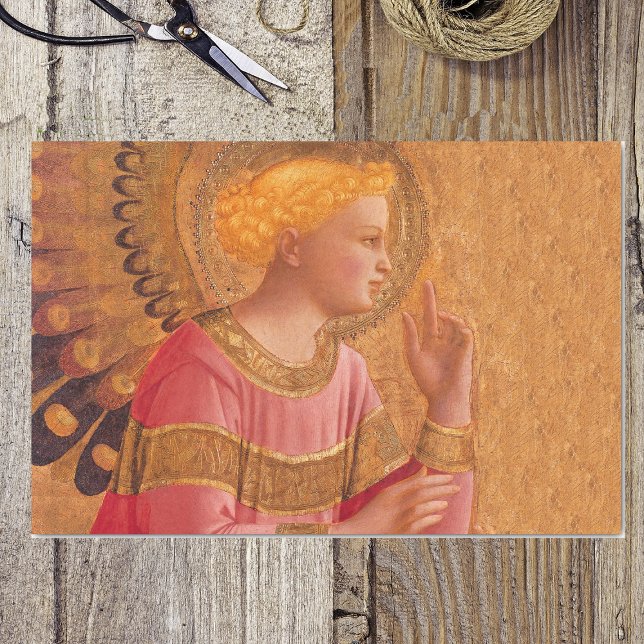 Vintag Pink Goldener Christlicher Engel Seidenpapier (Vintage religious Christian angel symbol halo on golden yellow tissue wrapping paper.)