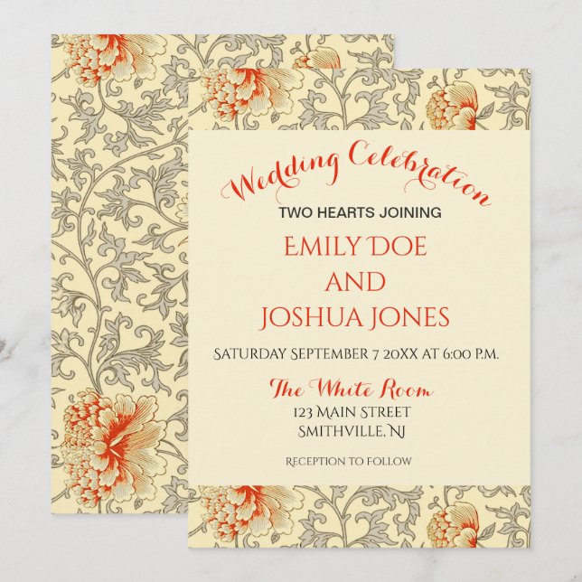 Vintag Pink Grau Botanische Blüte Einladung (Vorne/Hinten)