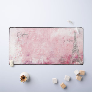 Vintag Pink Gray Je T'aime Eiffel Tower Custom Schreibtischunterlage