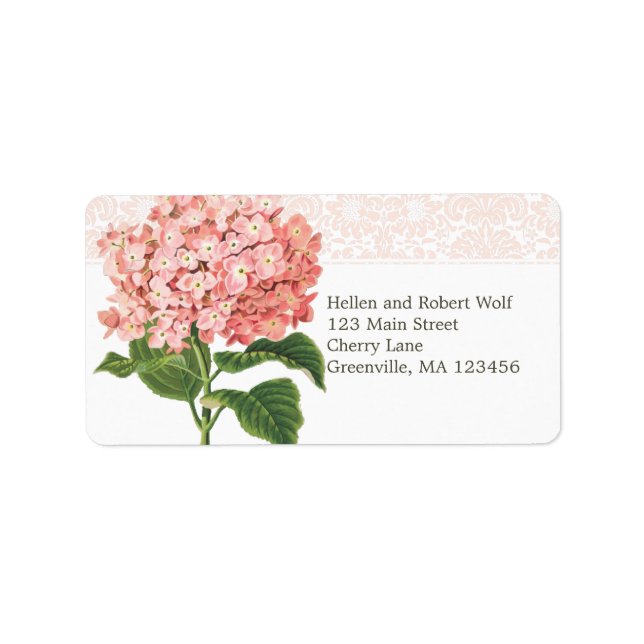 Vintag Pink Hydrangea Adressaufkleber (Vorne)