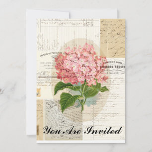 Vintag Pink Hydrangea Französisch Ephemera Einladu Einladung
