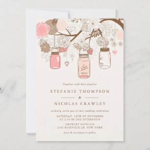Vintag Pink Mason Jars Blumenzettel Einladung