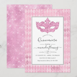 Vintag Pink Masquerade Quinceañera Einladung