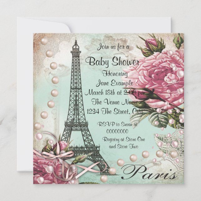 Vintag Pink Paris Baby Dusche Einladungen (Vorderseite)