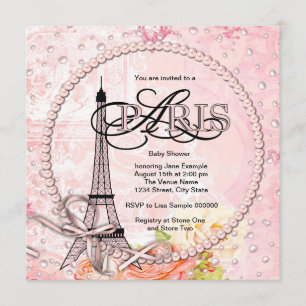 Vintag Pink Paris Baby Dusche Einladungen