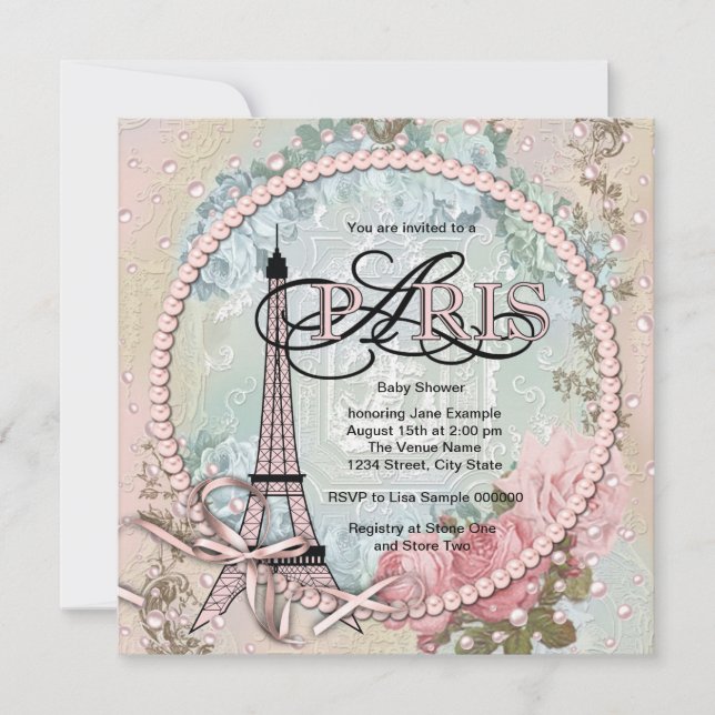 Vintag Pink Paris Baby Dusche Einladungen (Vorderseite)